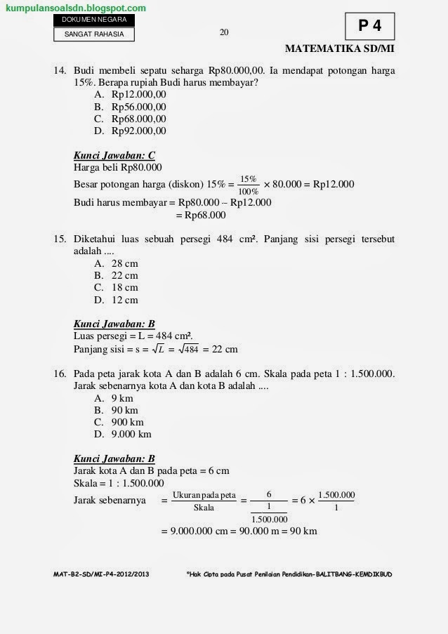 Soal un matematika sd 2013 dan pembahasannya pdf