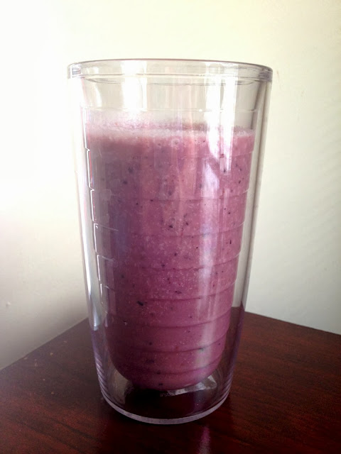 Strawberry, Blueberry, Coconut Smoothie.