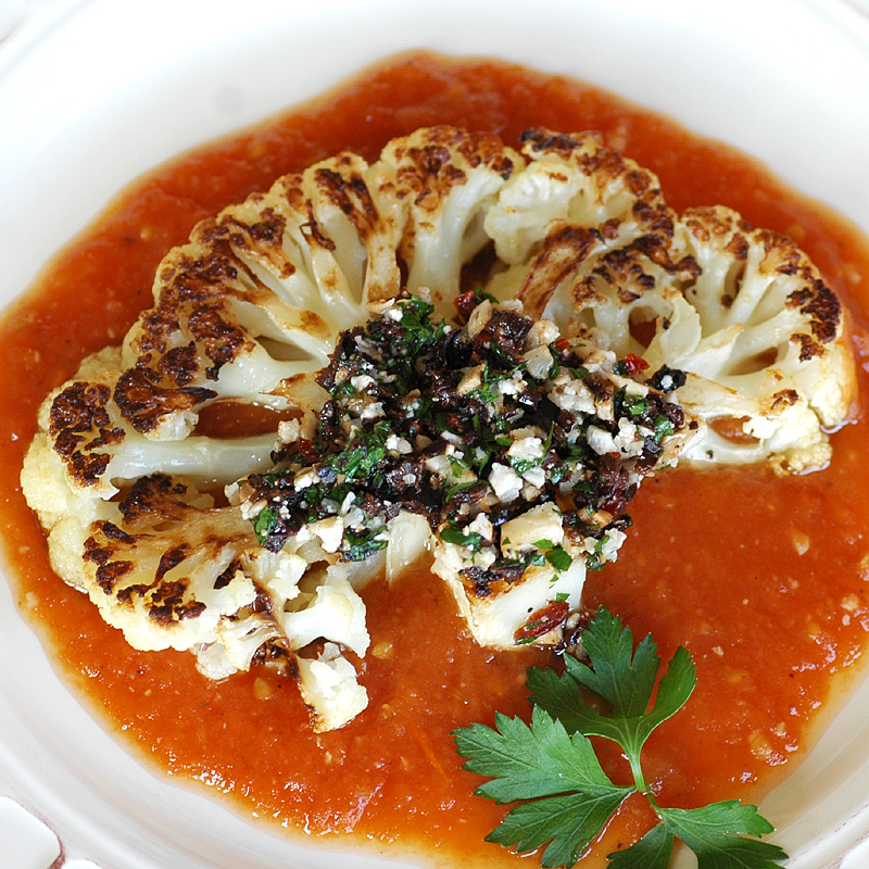 Savoring Time in the Kitchen Cauliflower Steak with Olive Relish and