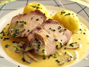 Pork loin with cheese sauce and mushrooms - recipe