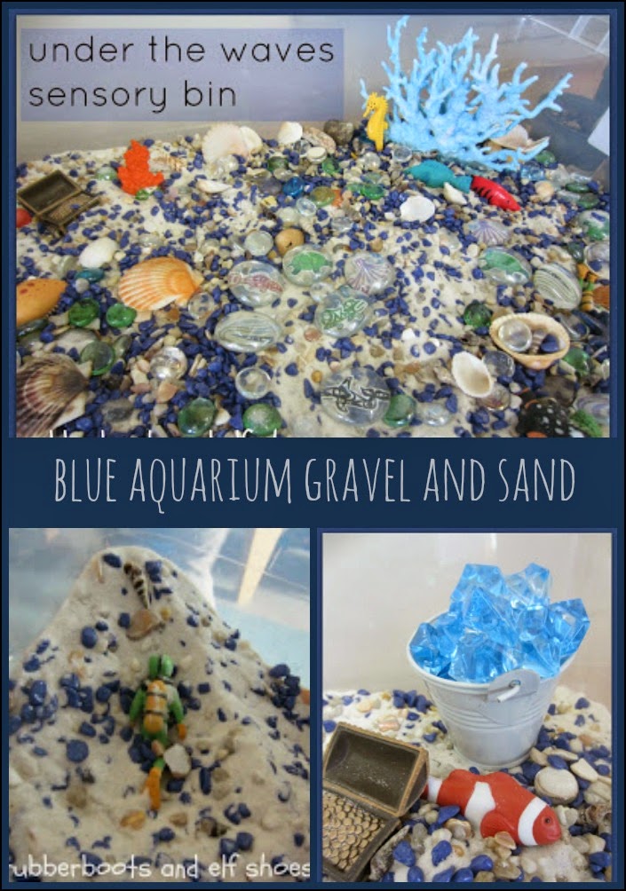 sensory bin filler aquarium gravel rubber boots and elf shoes