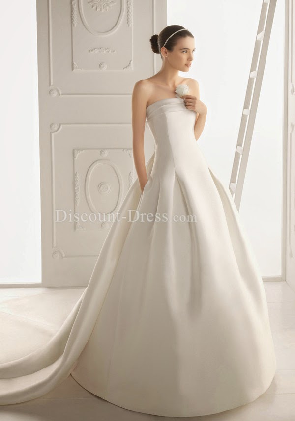 Luxurious Floor Length Satin Strapless Princess Zipper Back Wedding Gown