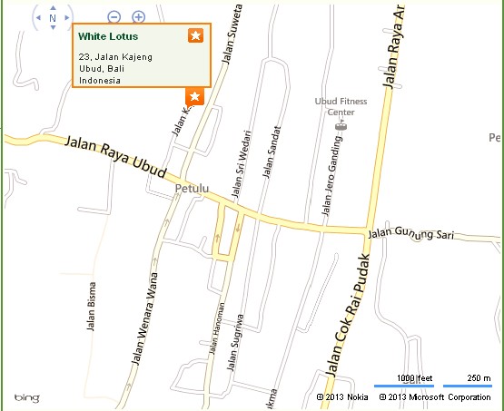 White Lotus Ubud Location Map for Tourists,Location Map of White Lotus Ubud yoga & Meditation Centre,White Lotus Ubud Accommodation Destinations Attractions Hotels Map