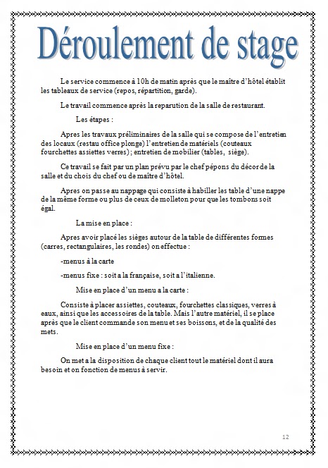 rapport de stage restauration