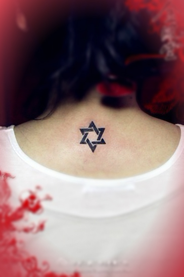 A star of David tattoo on the back