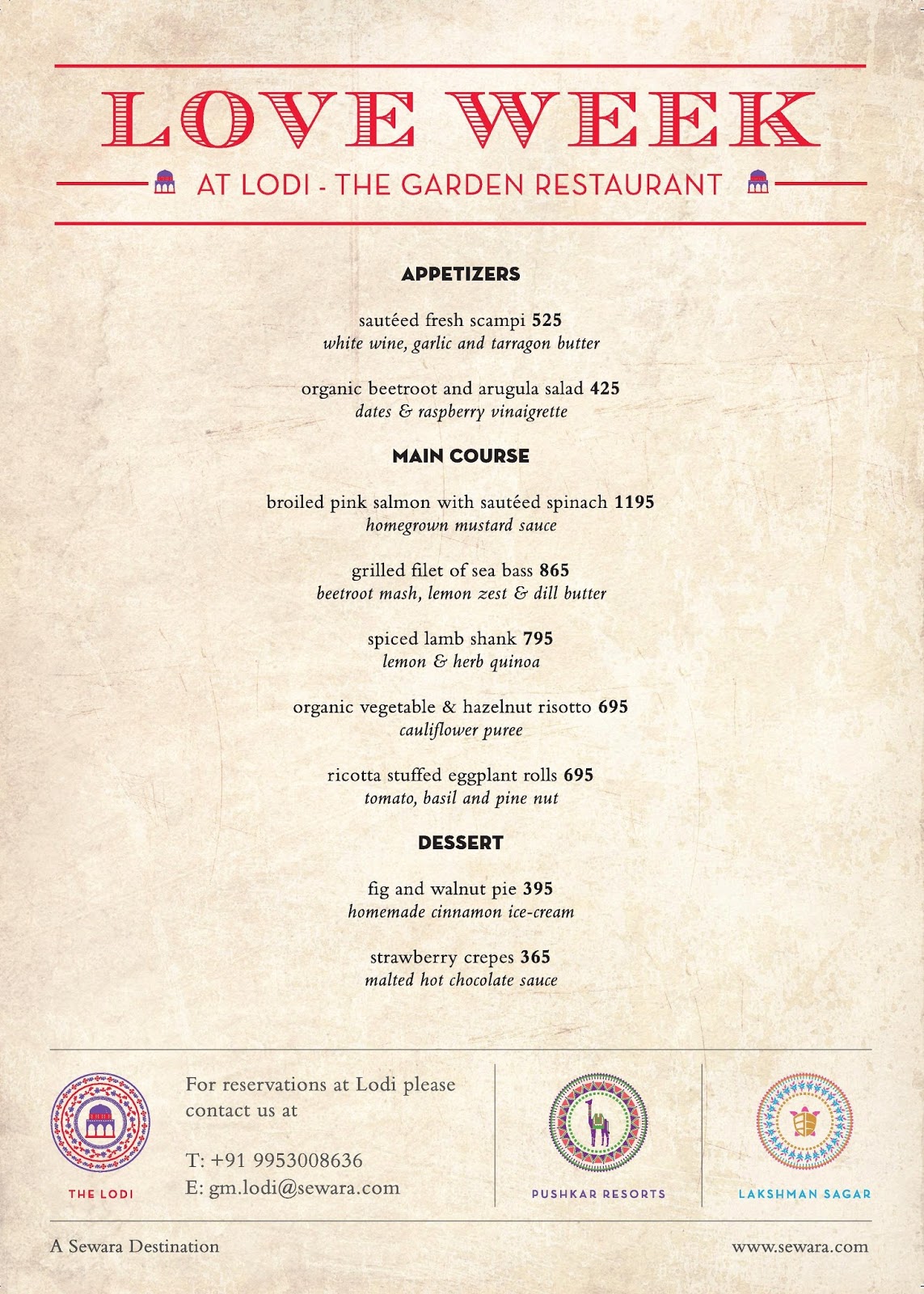 Sewara Slow Living Special Love Week Menu