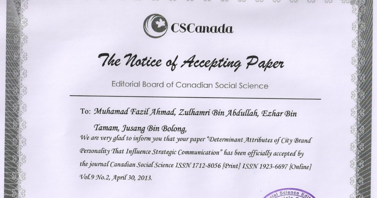 Rahmatan Lil A Lamin The Official Acceptance Letter Cscanada