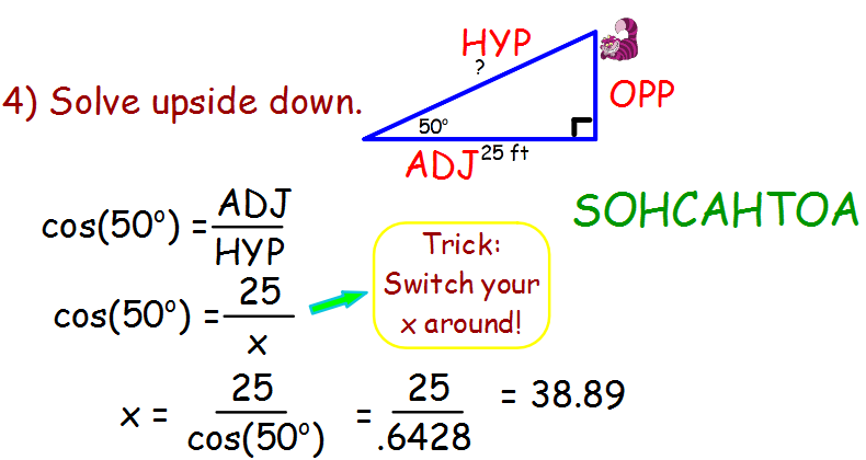 Wamsted Math How To Use Sohcahtoa To Find A Missing Side In A Right Triangle