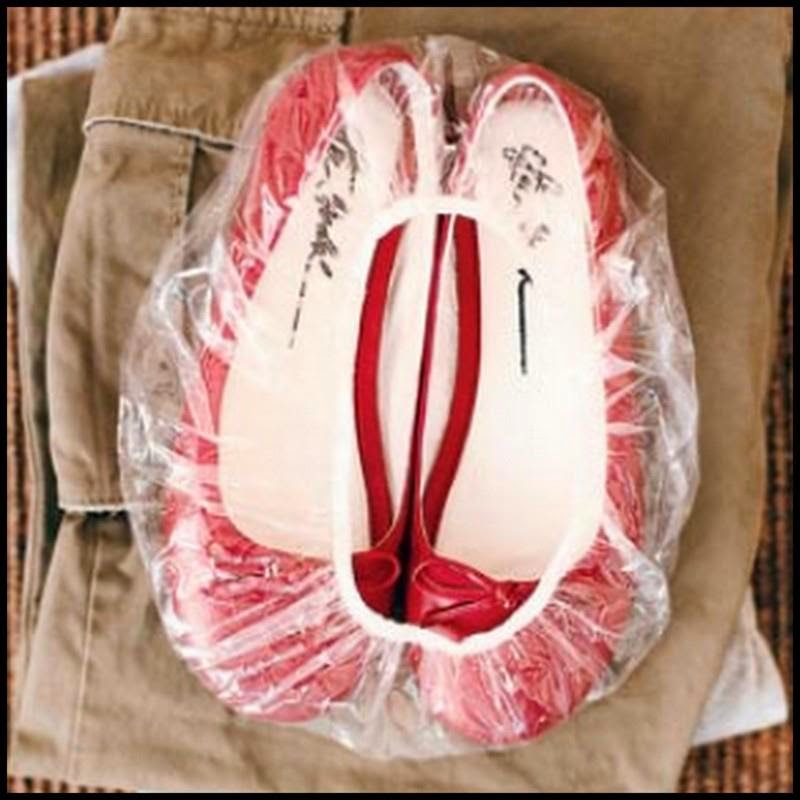 Dollar Store Crafter Shower Cap as Shoe Bag