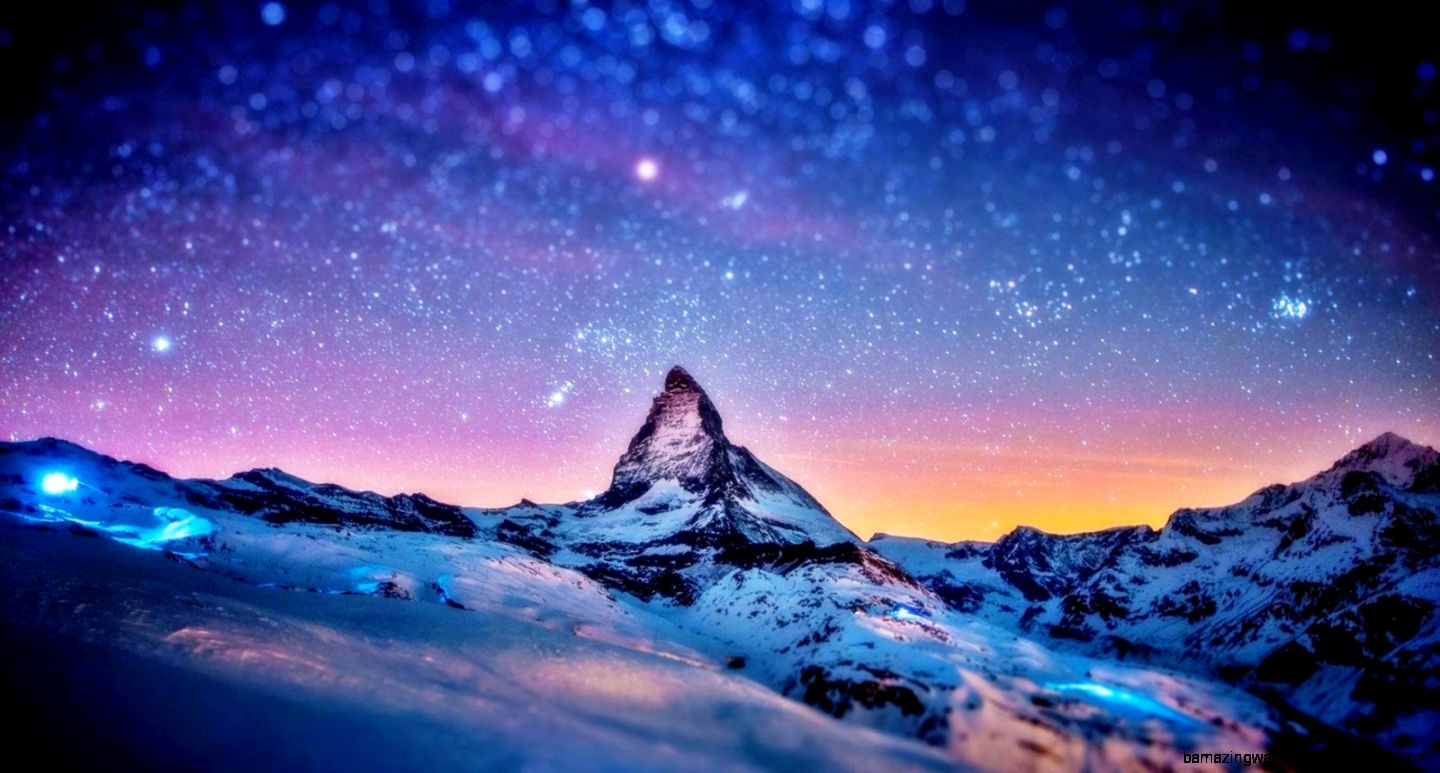 Snowy Mountain Night Wallpaper