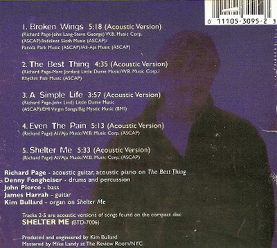 RICHARD PAGE - Acoustic EP (1996) back cover