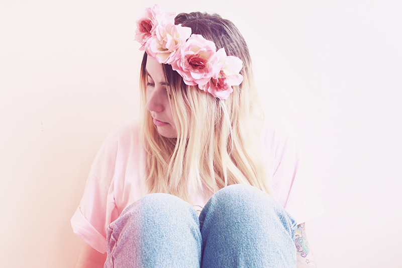 big pink floral crown