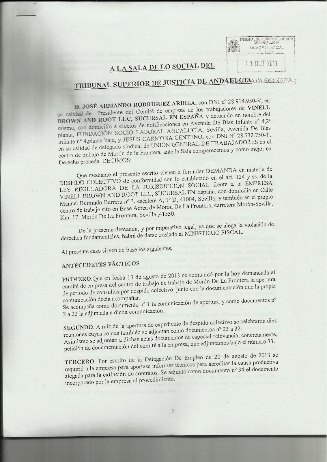 "UGT BASE AÉREA DE MORÓN" DEMANDA COLECTIVA...