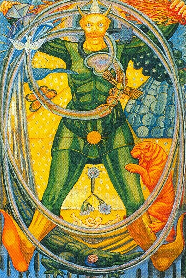 image of the Fool card from Crowley/Harris Thoth Tarot deck