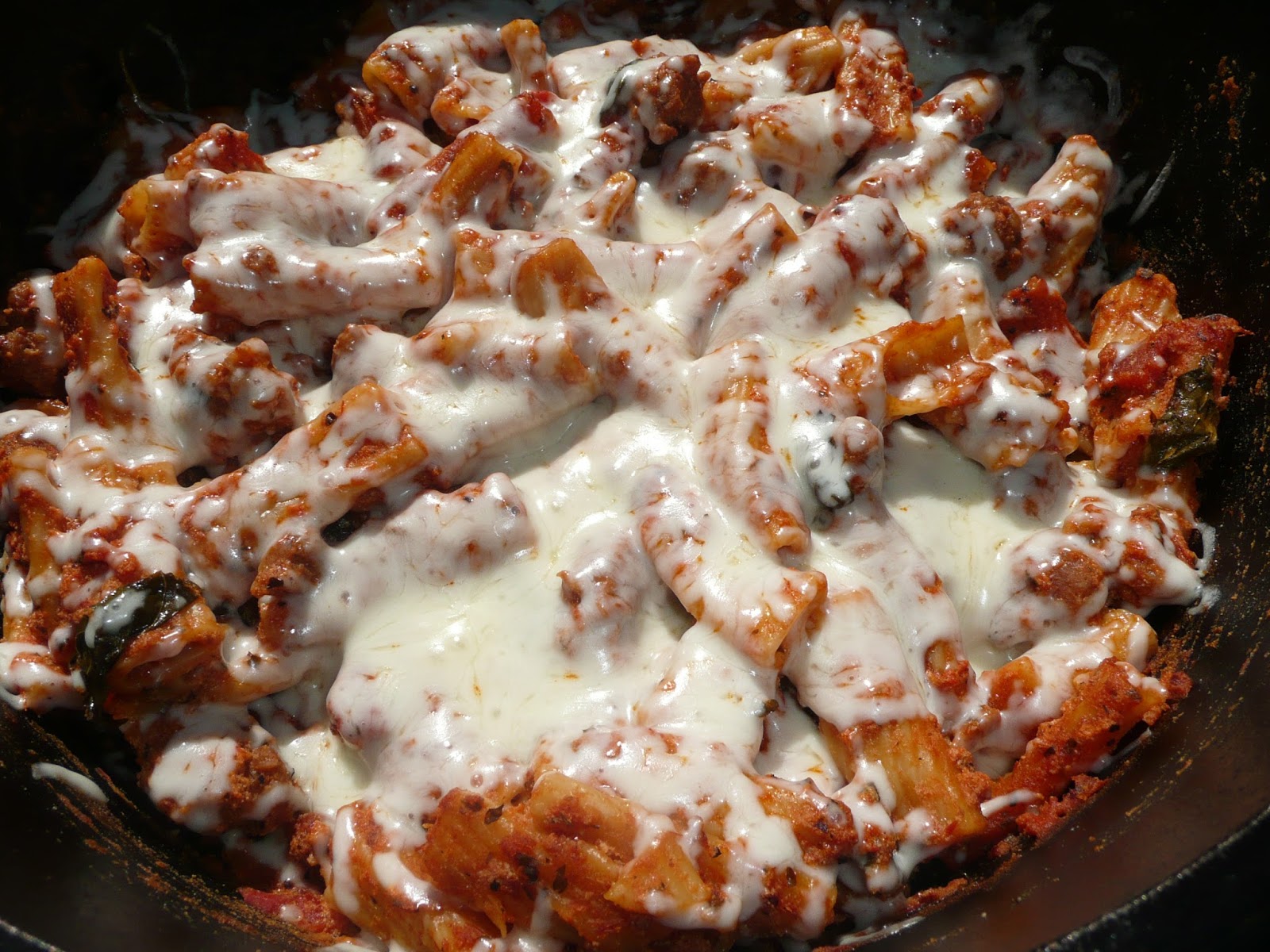 Everyday Dutch Oven No Boil Baked Ziti with Sausage and Basil