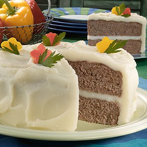 April Fool's 'Cake' ....actually made from meatloaf and mashed potatoes...from Grandma's Kitchen