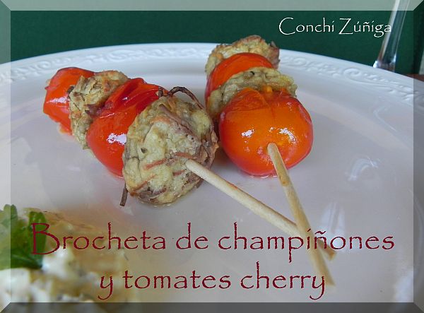 Brochetas De Champiñón Crujiente Con Tomates Cherry

