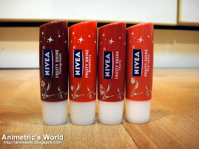Nivea Fruity Shine in Pomegranate, Strawberry, Cherry, and Pink Guava