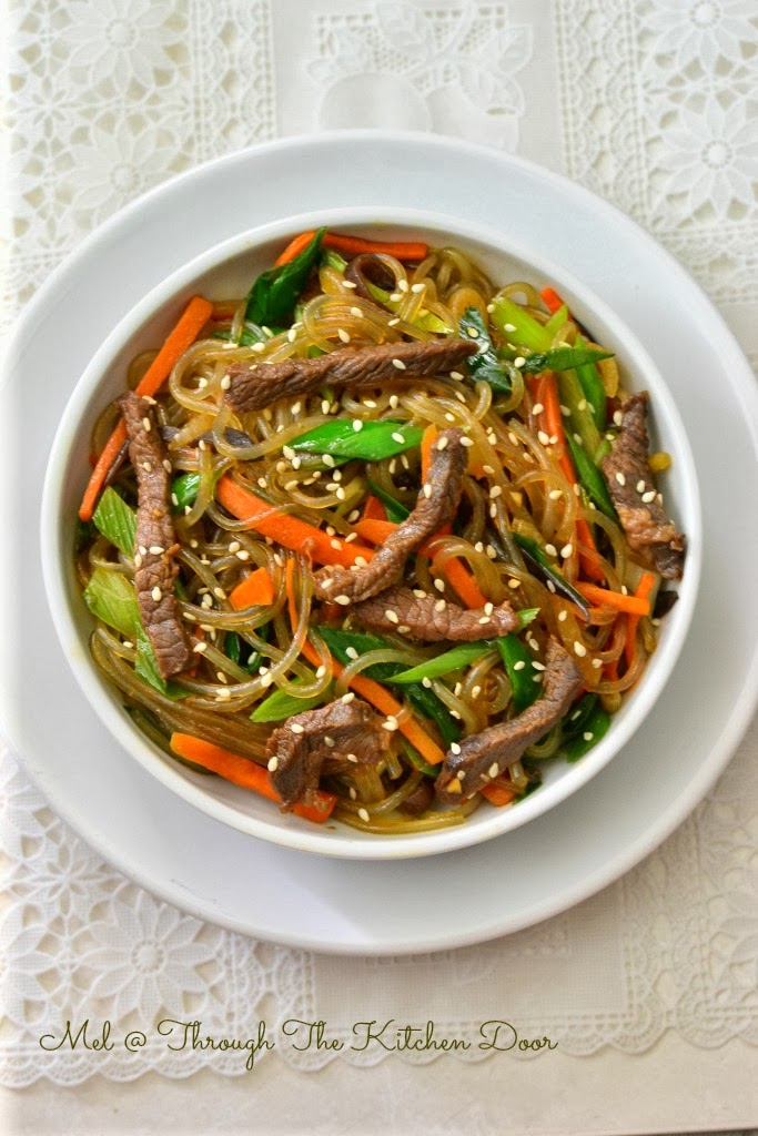 Through The Kitchen Door Japchae With Beef Bulgogi (Korean stir fried