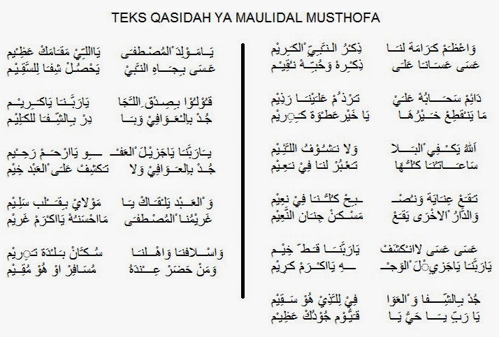 KEBERKAHAN TIADA AKHIR TEKS QASIDAH YA MAULIDAL MUSTHOFA