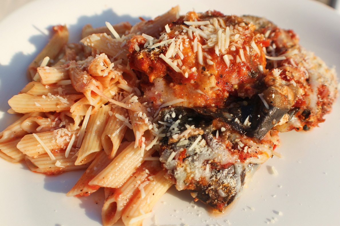 Baked Eggplant Parmesan with Penne Pasta Recipe What's Cookin