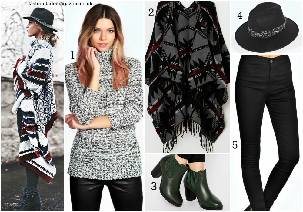 aztec poncho cardigan scarf + grey roll neck knit speckled jumper + black skinny jeans + green ankle boots + fedora hat + winter fall outfit 2015 + fashion bloggers + outfits trend aztec poncho cardigan scarf + grey roll neck knit speckled jumper + black skinny jeans + green ankle boots + fedora hat + winter fall outfit 2015 + fashion bloggers + outfits trend