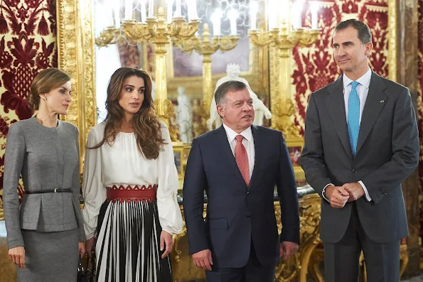 King Felipe VI of Spain and Queen Letizia of Spain receive King Abdullah of Jordan and Queen Abdullah of Jordan for a lunch at the Royal Palace