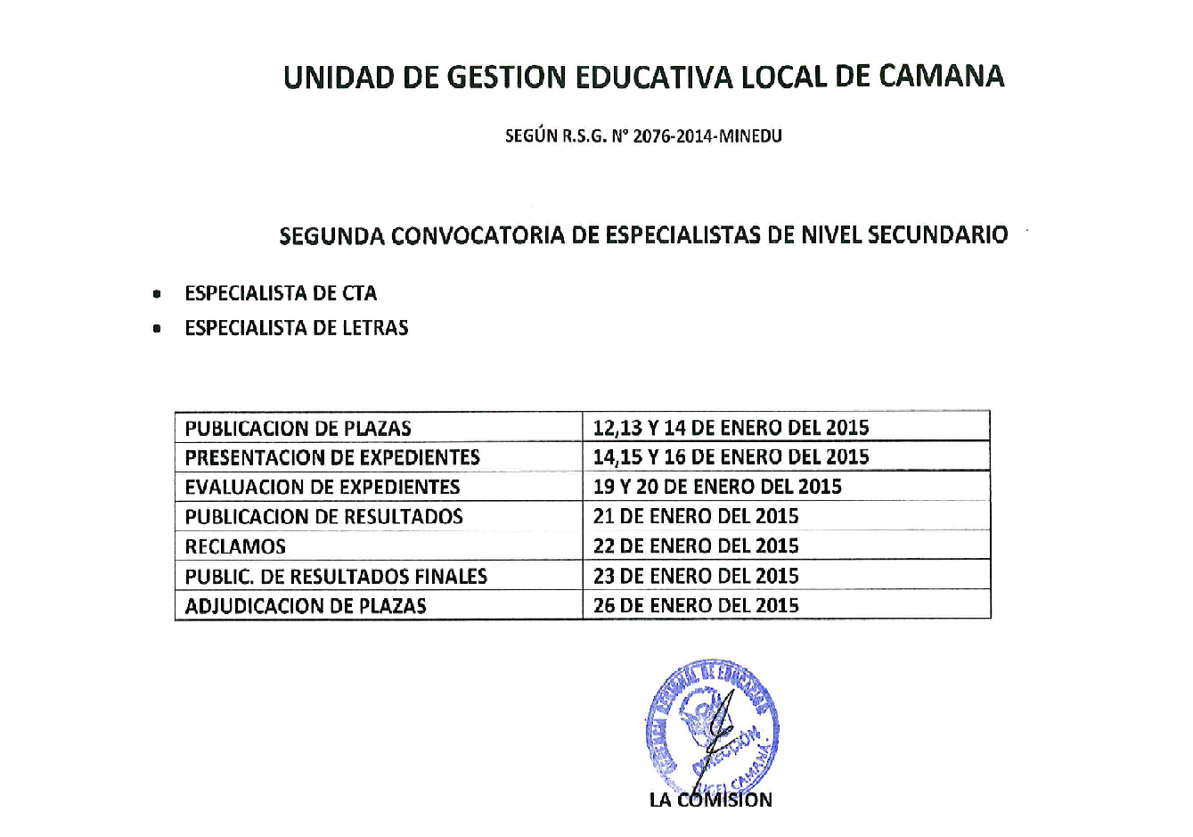 ESPECIALISTAS SECUNDARIO especialistas secundario: