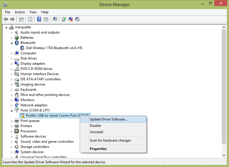 driver prolific usb to serial comm port