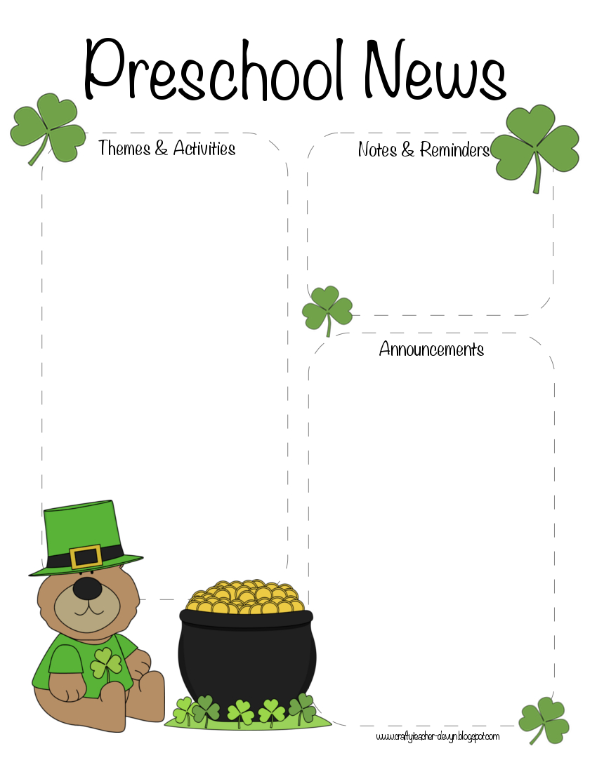 Preschool St Patrick's Day, March Newsletter The Crafty Teacher