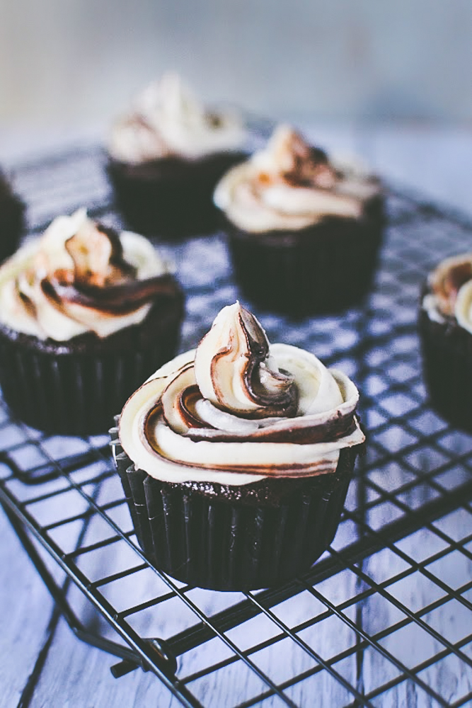 Chocolate Cup Cake with cream cheese toasted coconut frosting Forks N