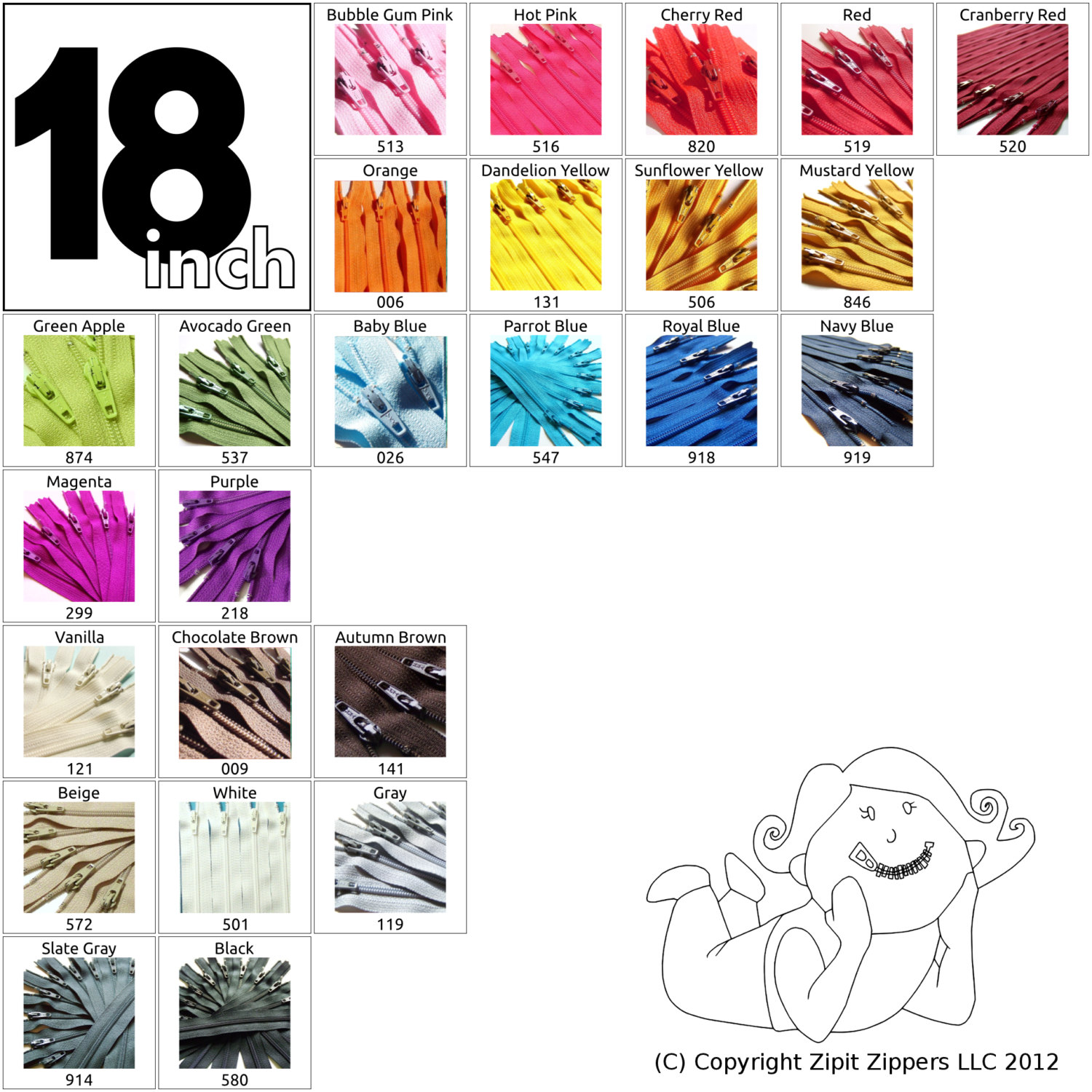 Zip It Zippers Zipit Zippers 3 Coil YKK Zipper Color Charts By Size