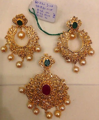 Latest Gold Jewellery Designs Uncut Diamond Earrings Uncut Diamond Pendant And Chandbali Earrings