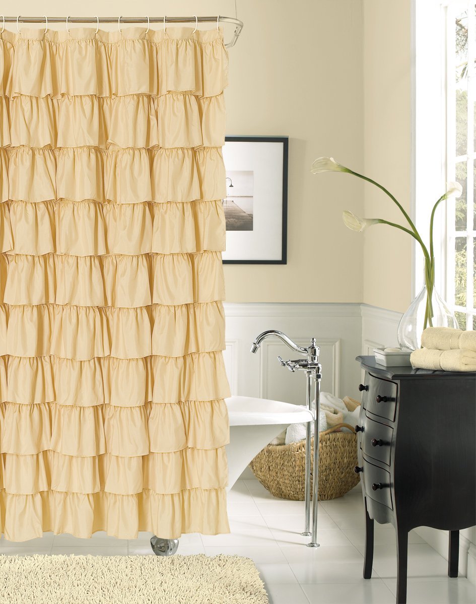Cream Ruffled Shower Curtain Country Cottage Shabby Chic