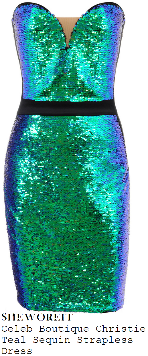aubrey-o'day-teal-green-sequin-embellished-sweetheart-neckline-bodycon-pencil-dress-with-black-waistband-straps-and-hem
