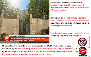 Governo Afronta Tribunal Constitucional; Austeridade e Cortes dos Subsídios São Clara Violação A Acórdão do TC; Carga Fiscal Incide Sobre o Trabalho e As Grandes Fortunas Ficam de Fora; No Limite Pode Haver Responsabilização Criminal; Deputados Que Votem A Favor Deste Orçamento de Estado Podem Incorrer Em Processo Crime; Declarações de Bacelar Gouveia, Constitucionalista e Ex Deputado do PSD SIC, TVI, RTP, Lisboa, Portugal, Constitucionalista, PSD, Tribunal, Constitucional, Declarações, Bacelar Gouveia, Deputados, Crime, Austeridade, Cortes, Subsidios, Fortunas, Trabalho, Criminal, Orçamento, Estado,v