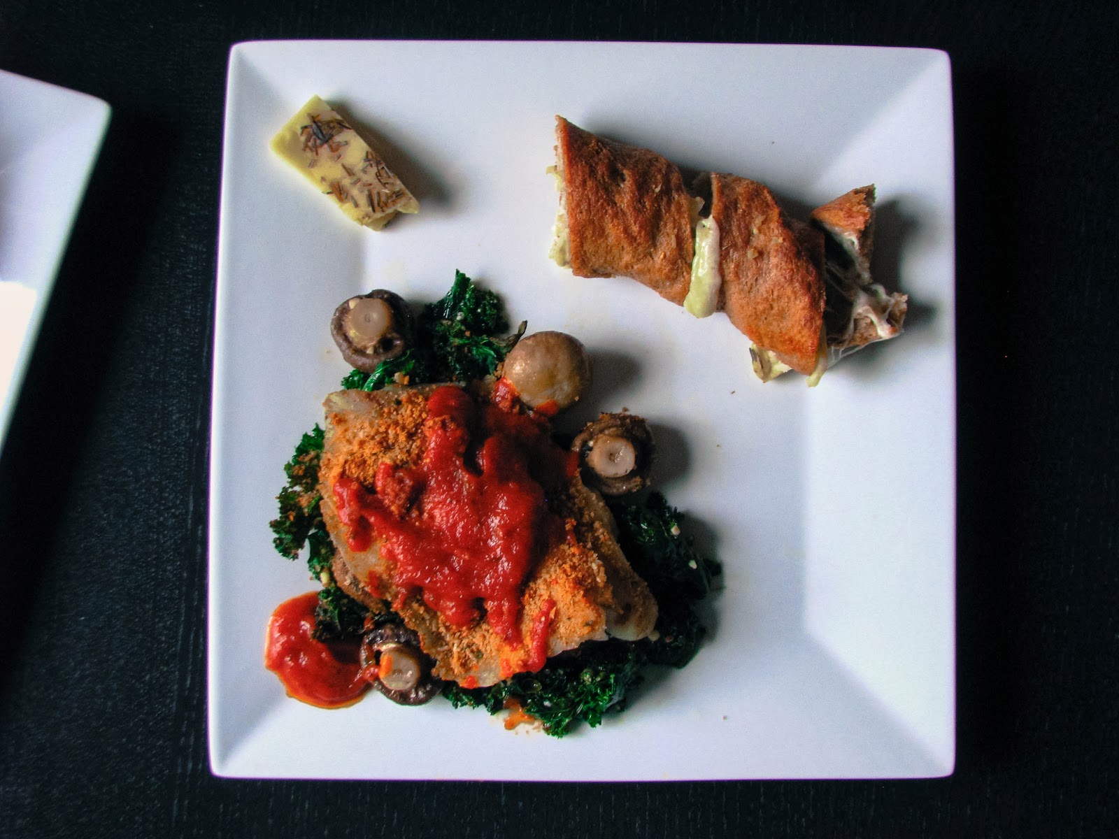 two foodies & a pup Baked Tilapia with Kale & Mushrooms