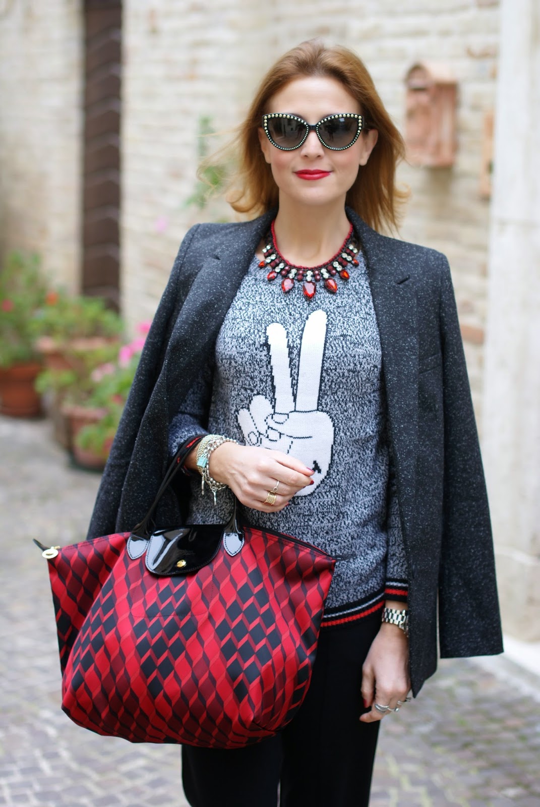Moschino studded sunglasses, Longchamp Le Pliage Losange handbag, Fashion and Cookies, fashion blogger