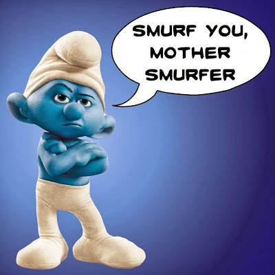Grouchy Smurf using blue language