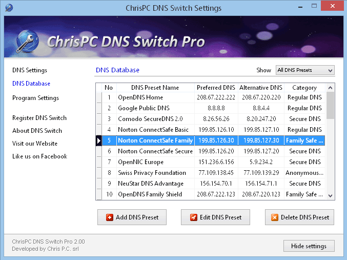chrispc dns switch dns database