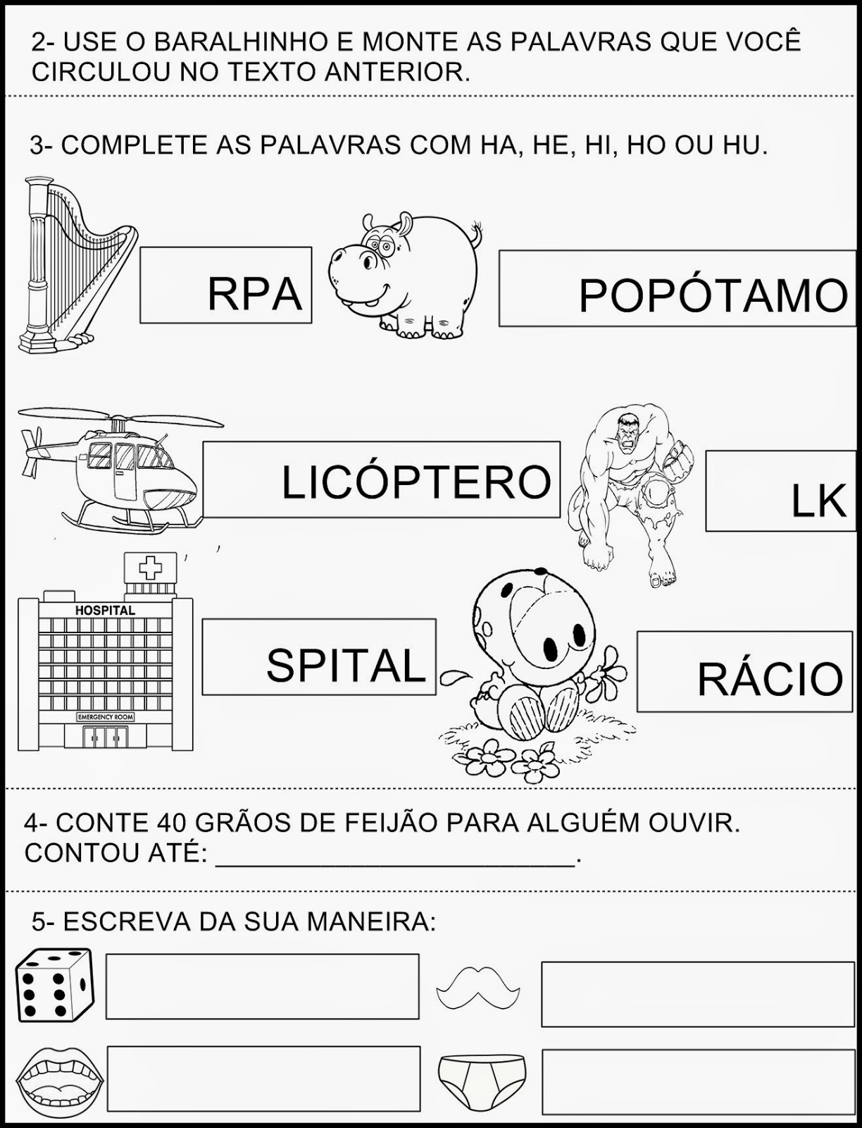 ATIVIDADE DE EDUCAÇÃO INFANTIL - LETRA H