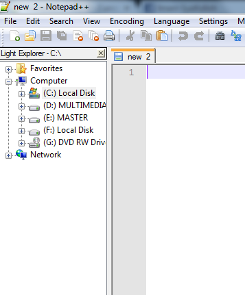 file manager / explorer di sidebar notepad++