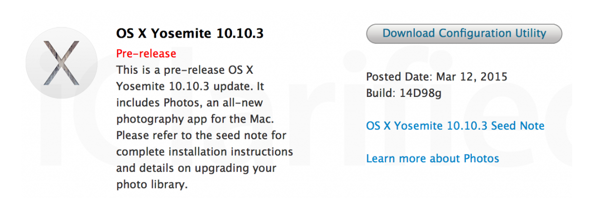 Mac OS X Yosemite 10.10.3 Beta 3 (14D98g) Mac OS X Yosemite 10.10.3 Beta 3 (14D98g)