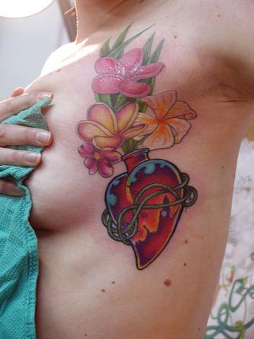 Heart and flowers tattoos