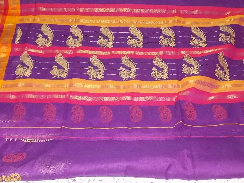 Screen printing on plain cotton saree