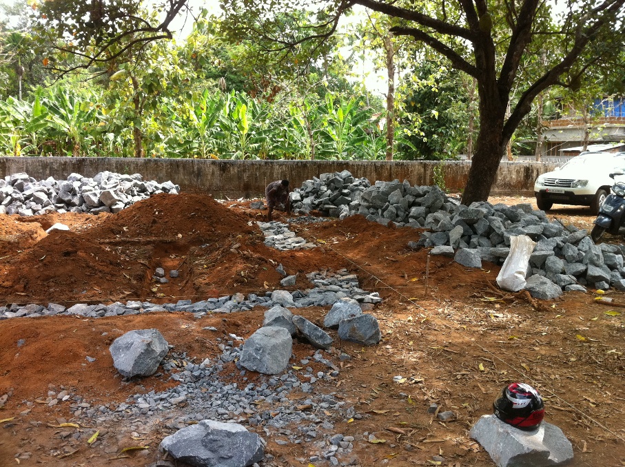 LIJOY JOHNSON VILLA Karuvannur Dry Rubble masonry for Foundation