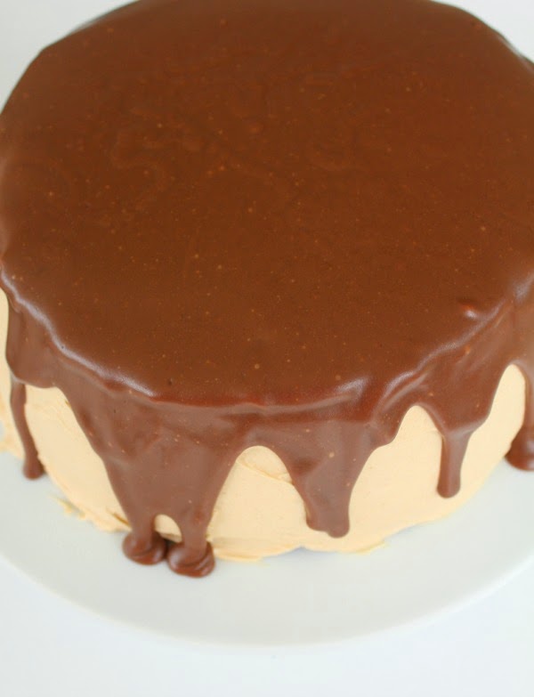 chocolate fudge cake with peanut butter frosting and chocolate gananche
