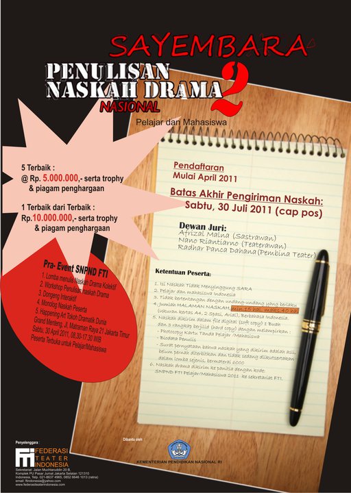Federasi Teater Indonesia - SAYEMBARA NASKAH DRAMA NASIONAL FTI