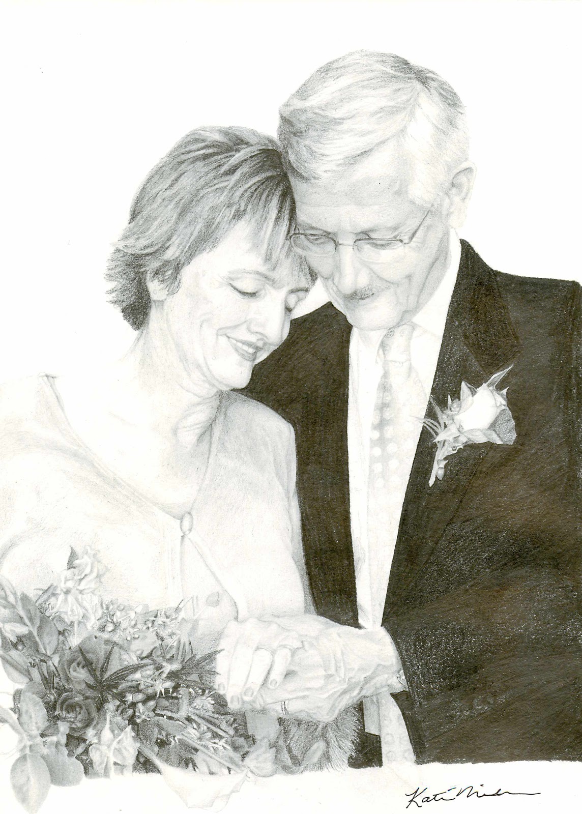 Art by Katie Nielsen Pencil Drawing Wedding Portrait