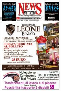 News Spettacolo Cuneo 708 - 15 Novembre 2012 | TRUE PDF | Settimanale | Informazione Locale | Musica | Tempo Libero
Il settimanale di musica e tempo libero della provincia di Cuneo.